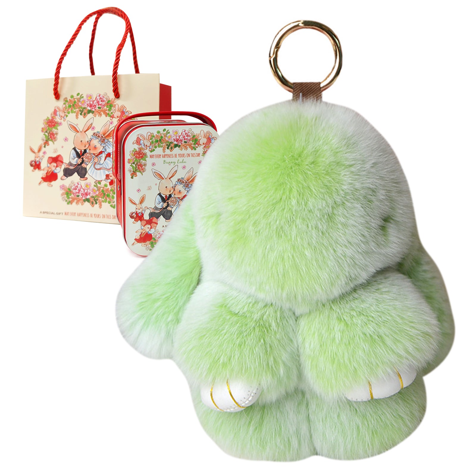 Soft Bunny Keychain with Tin,Cute Easter Gift Plush Keychain for Backpack,Bag Charm Gift Key Chain