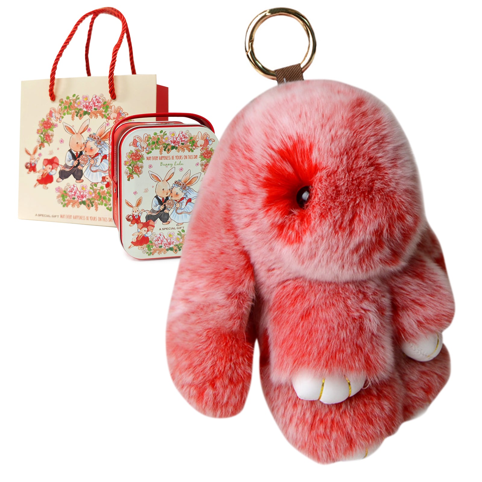 Soft Bunny Keychain with Tin,Cute Easter Gift Plush Keychain for Backpack,Bag Charm Gift Key Chain