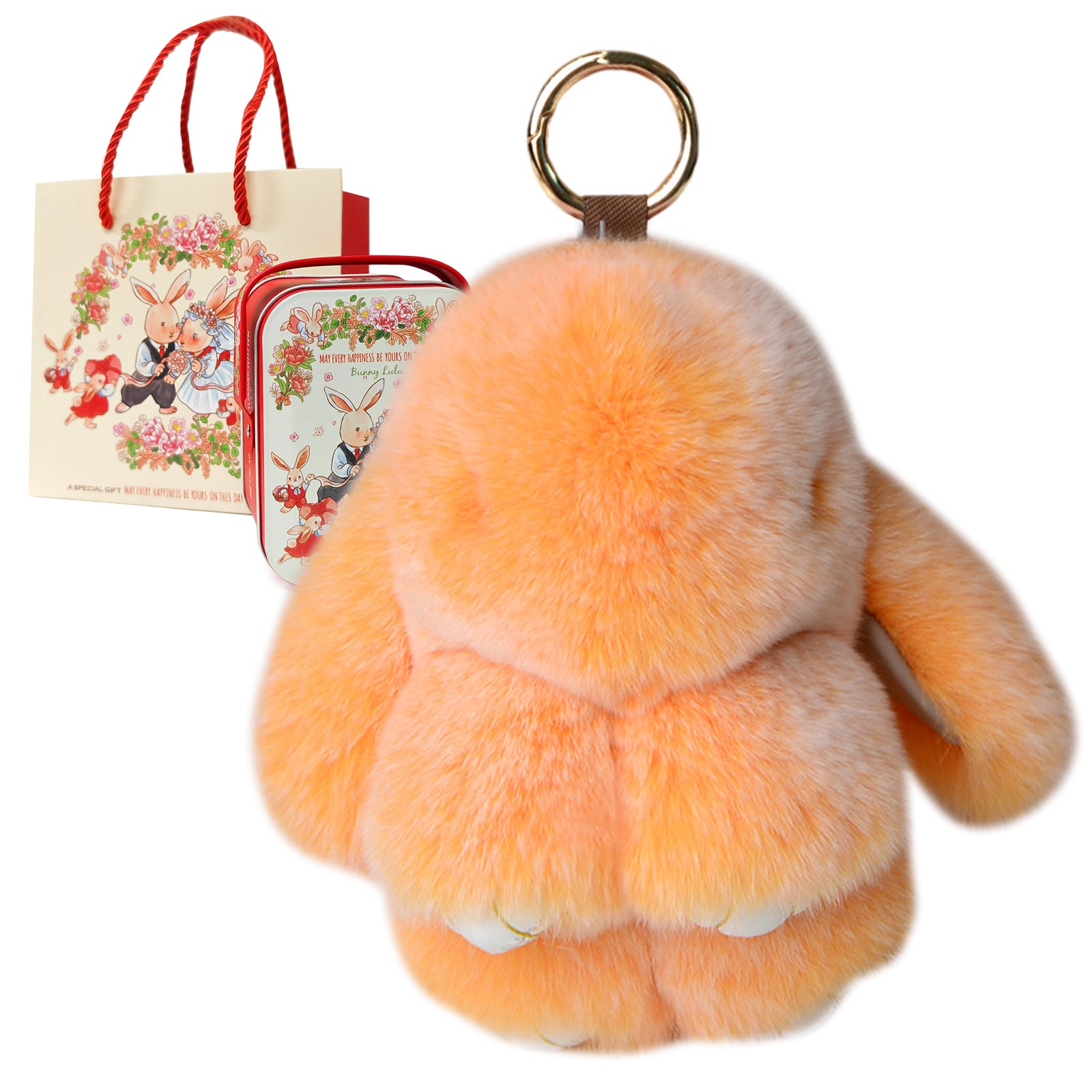 Soft Bunny Keychain with Tin,Cute Easter Gift Plush Keychain for Backpack,Bag Charm Gift Key Chain