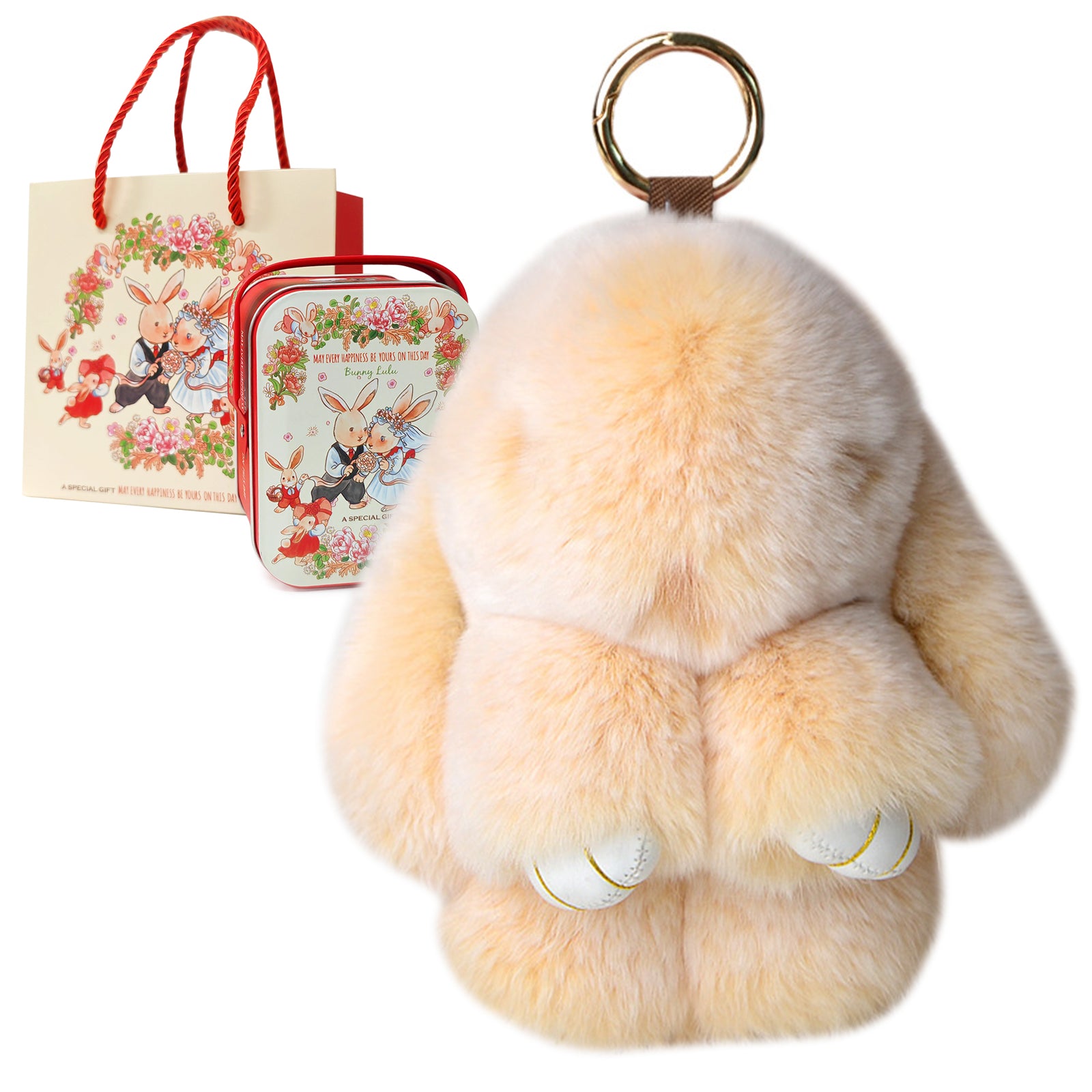 Soft Bunny Keychain with Tin,Cute Easter Gift Plush Keychain for Backpack,Bag Charm Gift Key Chain