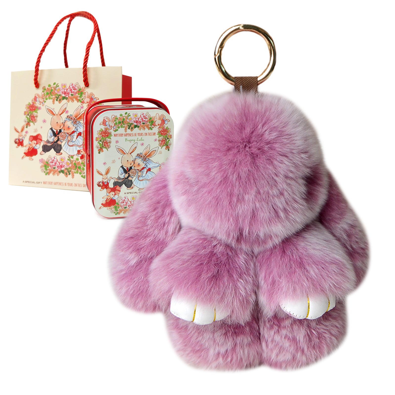 Soft Bunny Keychain with Tin,Cute Easter Gift Plush Keychain for Backpack,Bag Charm Gift Key Chain