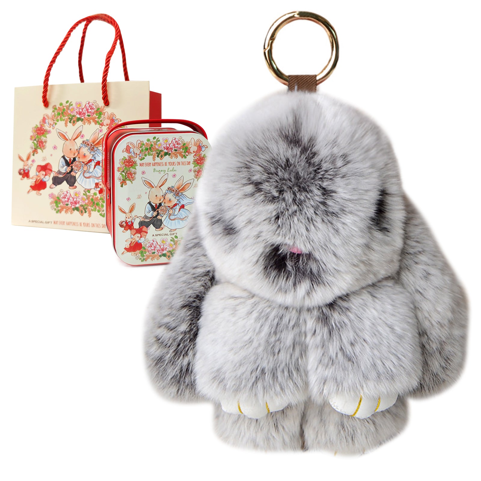 Soft Bunny Keychain with Tin,Cute Easter Gift Plush Keychain for Backpack,Bag Charm Gift Key Chain