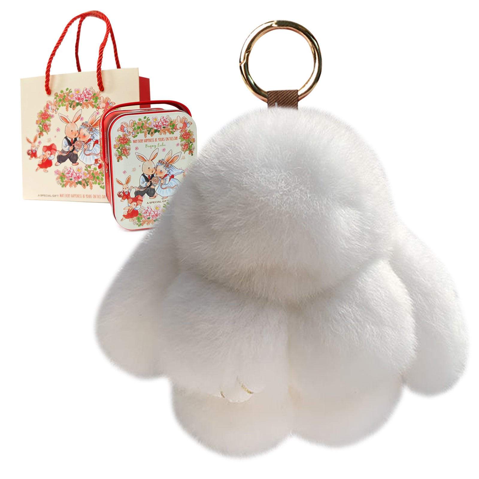 Soft Bunny Keychain with Tin,Cute Easter Gift Plush Keychain for Backpack,Bag Charm Gift Key Chain
