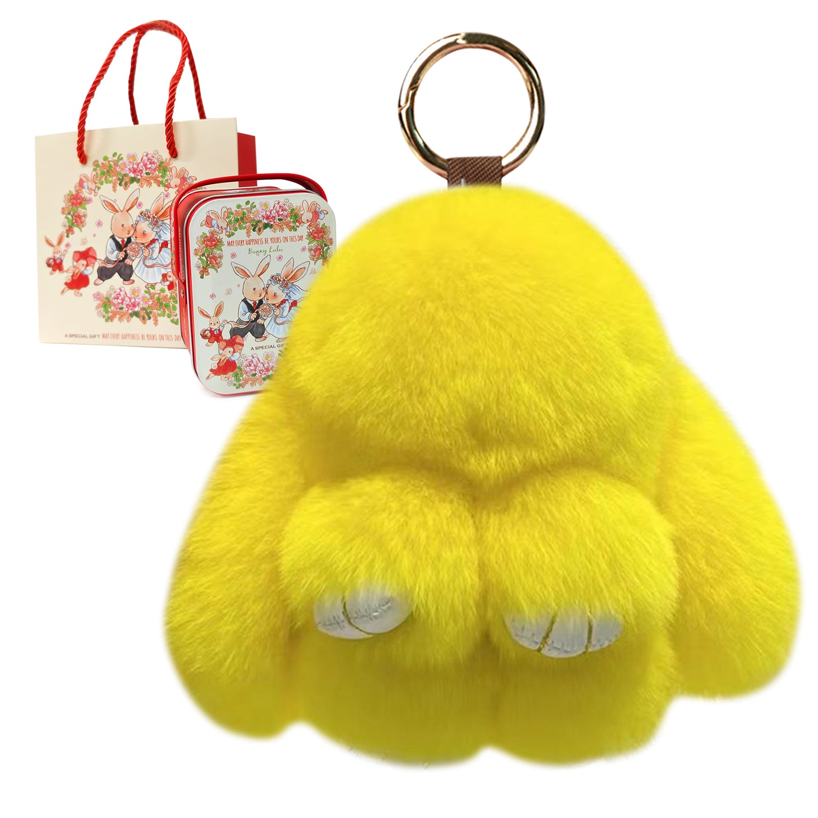 Soft Bunny Keychain with Tin,Cute Easter Gift Plush Keychain for Backpack,Bag Charm Gift Key Chain