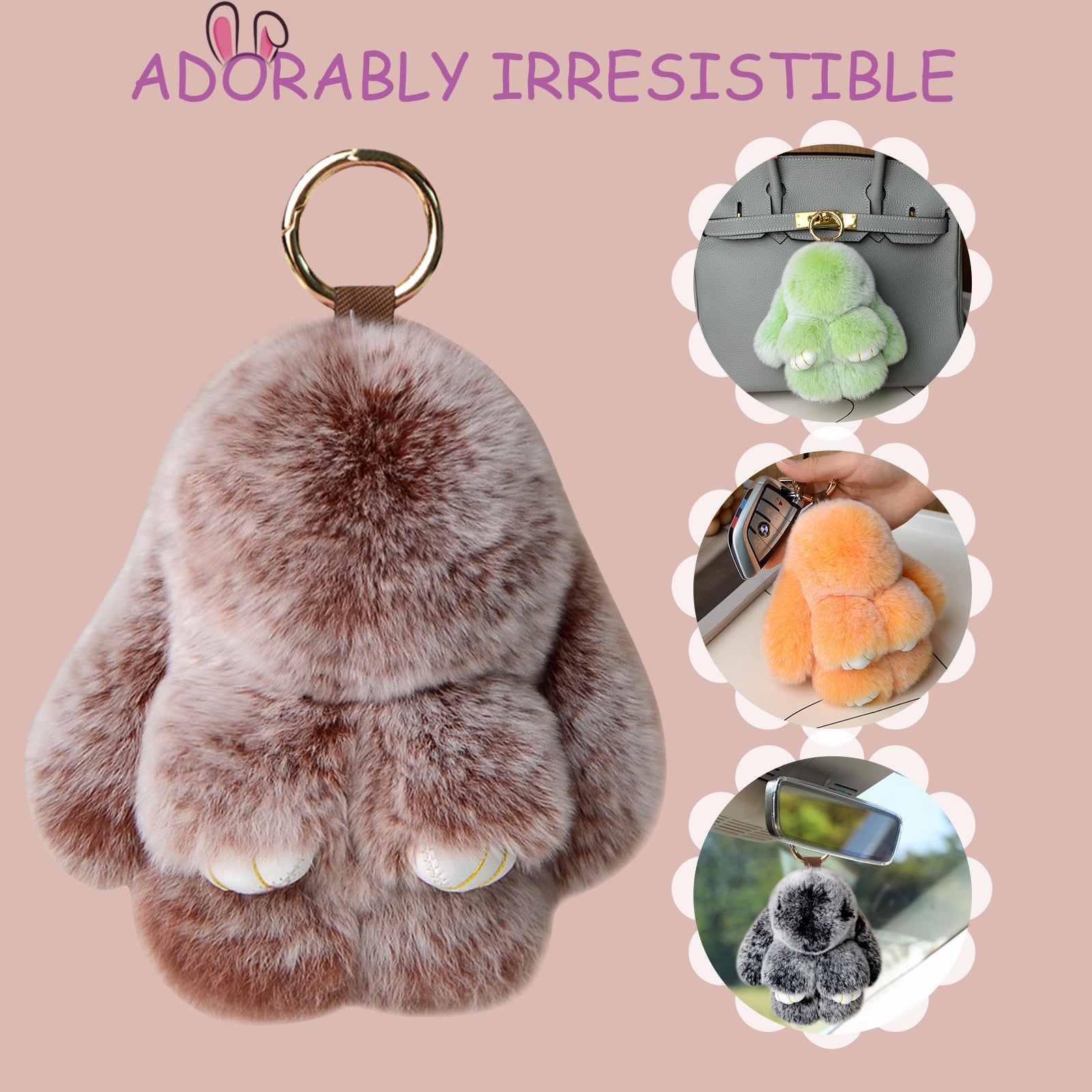 【gudong】Soft Bunny Keychain with Tin,Cute Easter Gift Plush Keychain for Backpack,Bag Charm Gift Key Chain