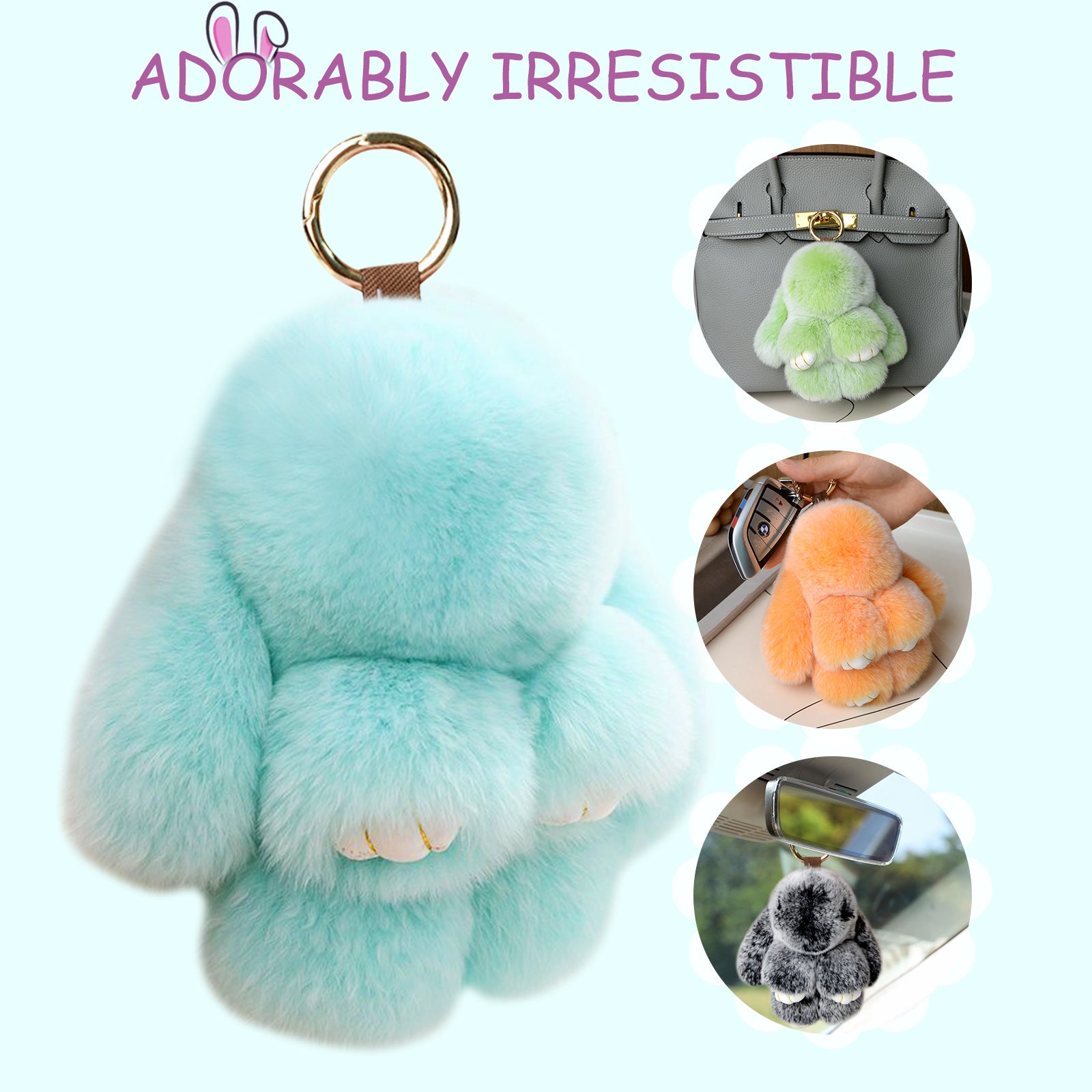 【gudong】Soft Bunny Keychain with Tin,Cute Easter Gift Plush Keychain for Backpack,Bag Charm Gift Key Chain