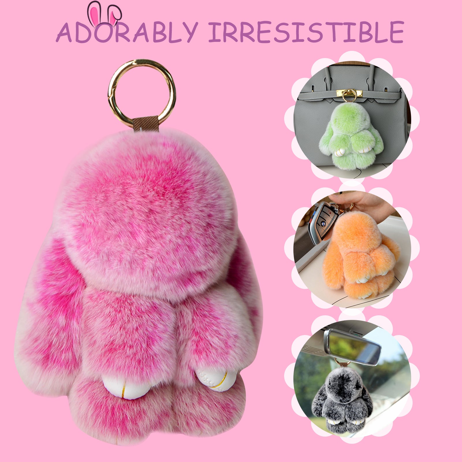 【gudong】Soft Bunny Keychain with Tin,Cute Easter Gift Plush Keychain for Backpack,Bag Charm Gift Key Chain