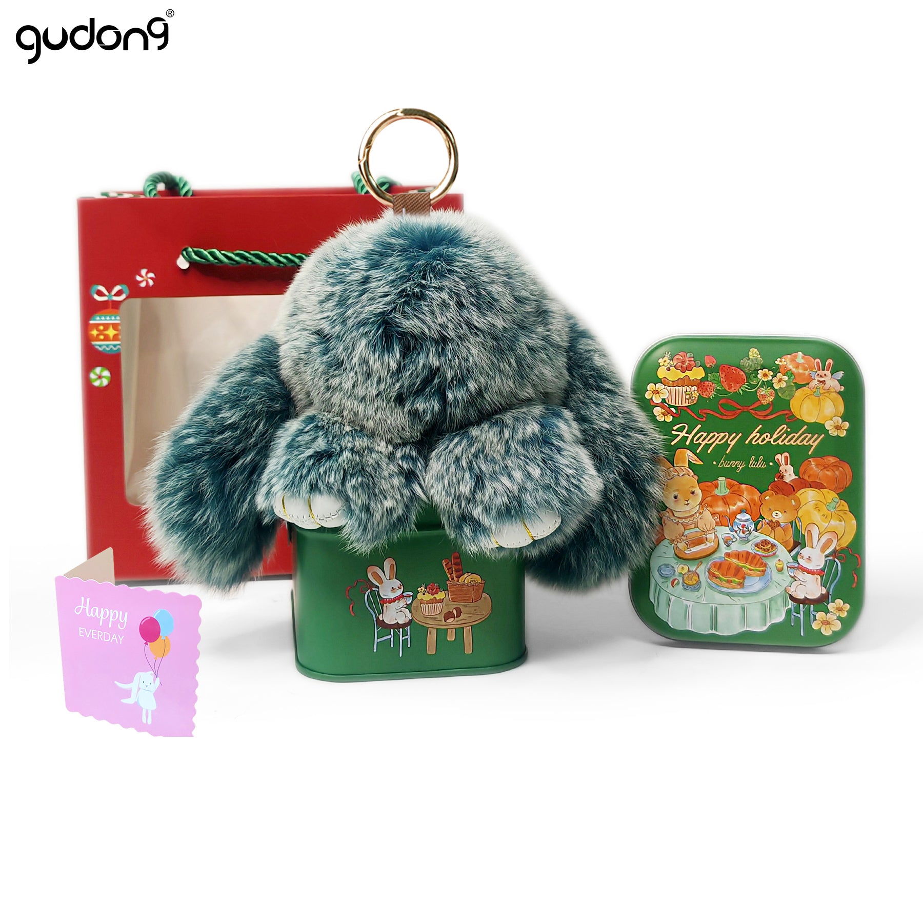 【gudong】Soft Bunny Keychain with Tin,Cute Easter Gift Plush Keychain for Backpack,Bag Charm Gift Key Chain