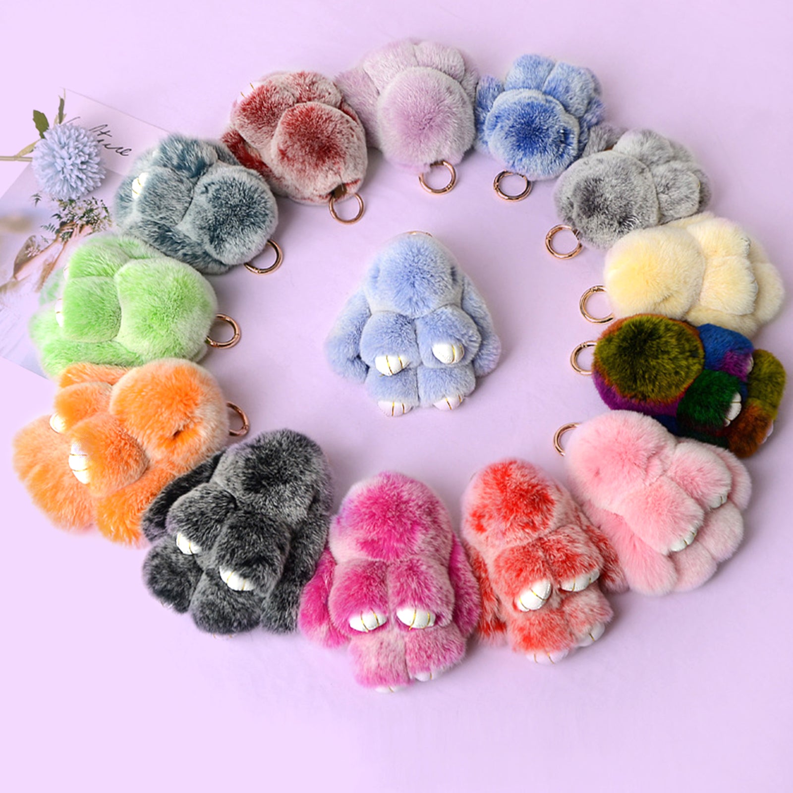 【gudong】Soft Bunny Keychain with Tin,Cute Easter Gift Plush Keychain for Backpack,Bag Charm Gift Key Chain