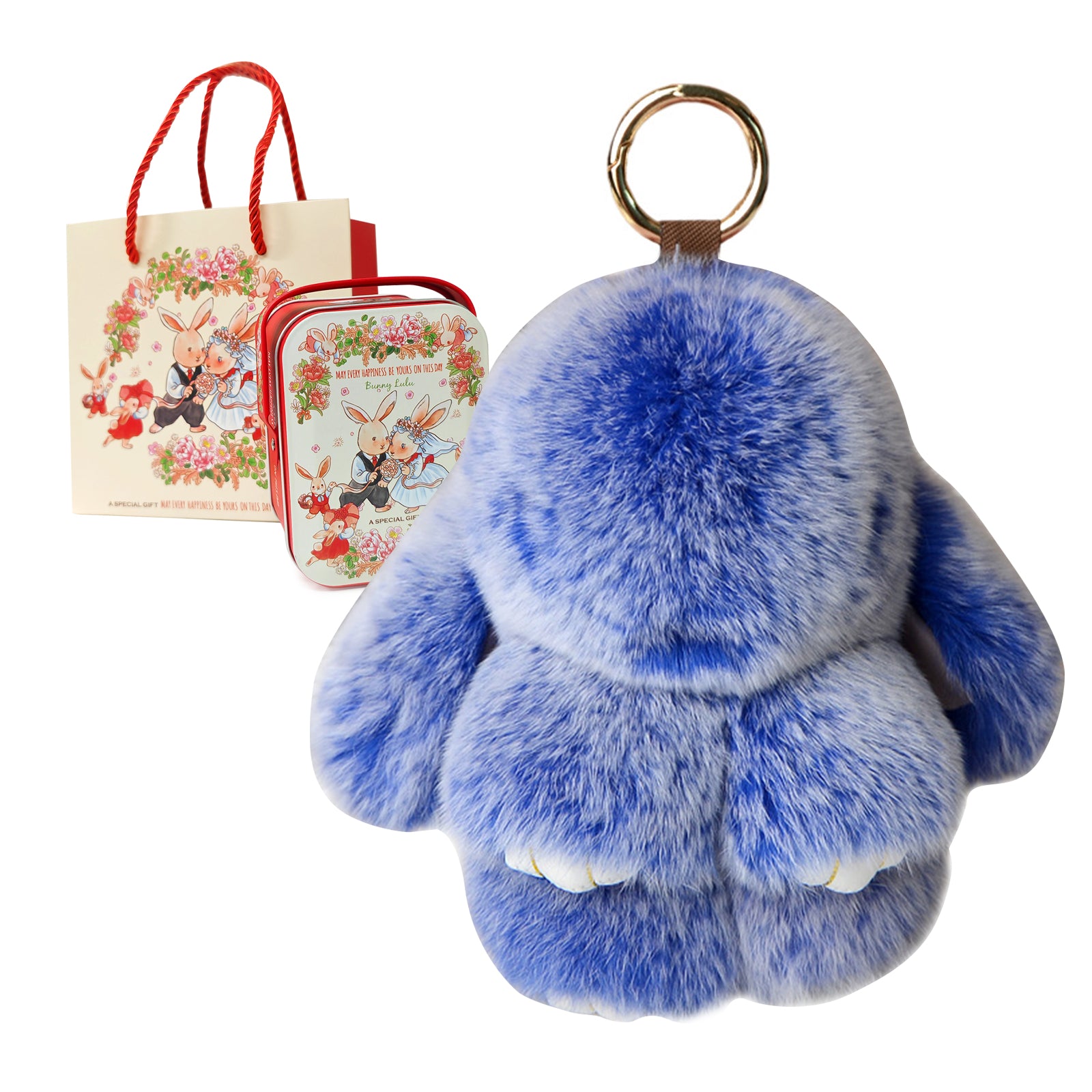 Soft Bunny Keychain with Tin,Cute Easter Gift Plush Keychain for Backpack,Bag Charm Gift Key Chain